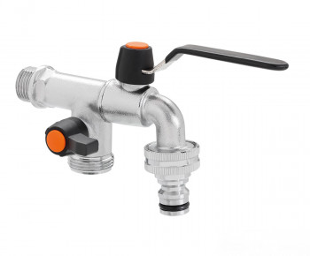 Robinet Métal Double Sortie 15-21 mm en Laiton Chromé - Claber